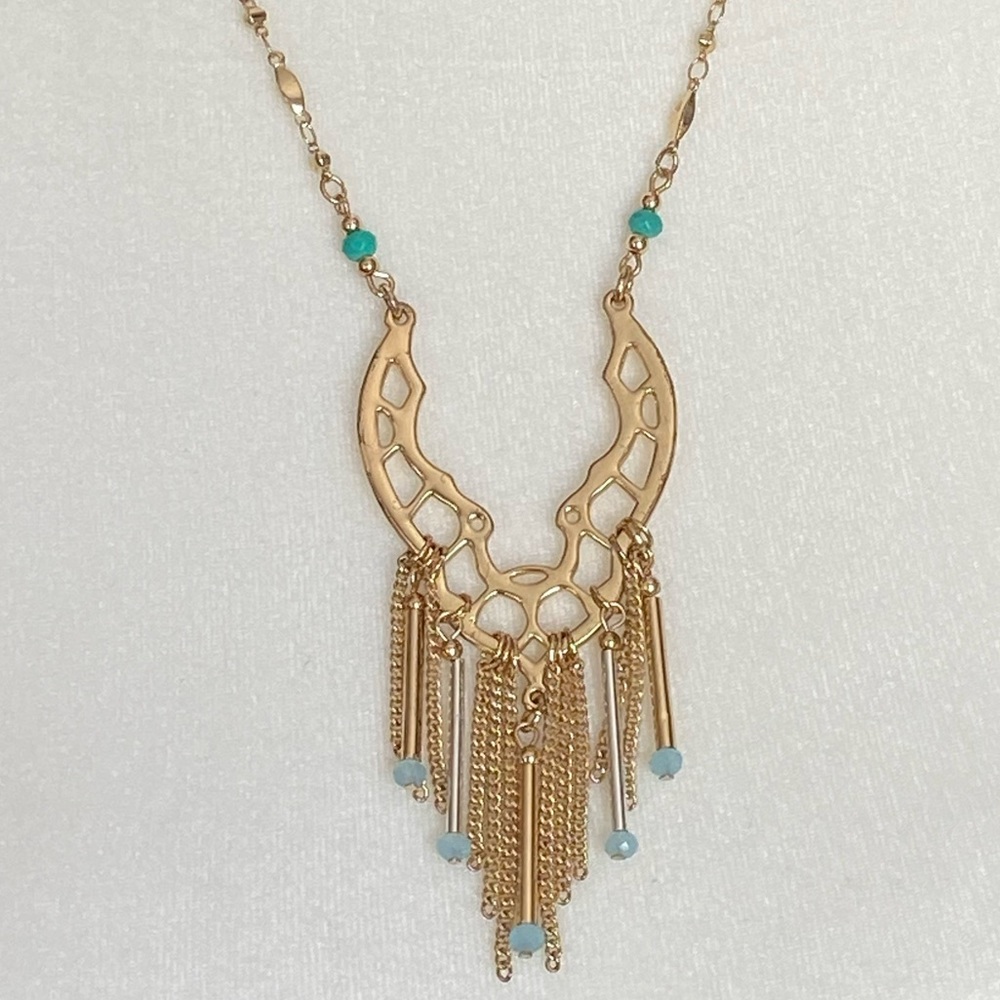 Apartment 9 Boho Fringe Necklace Gold-Tone, Teal & Translucent Stones